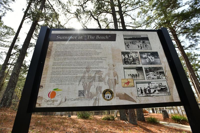 February 22, 2020 Acworth - One of interpretive signs have been installed documenting the park's history at George Washington Carver Park in Acworth on Saturday, February 22, 2020. Bartow County celebrated Black History Month with its annual Memories Day at George Washington Carver Park, a segregated park affectionately known by its black patrons as The Beach. Residents gathered for a program that will reflect on the significance of The Beach in Civil Rights history, as well as share fondest memories of the surrounding Black high schools. (Hyosub Shin / Hyosub.Shin@ajc.com)